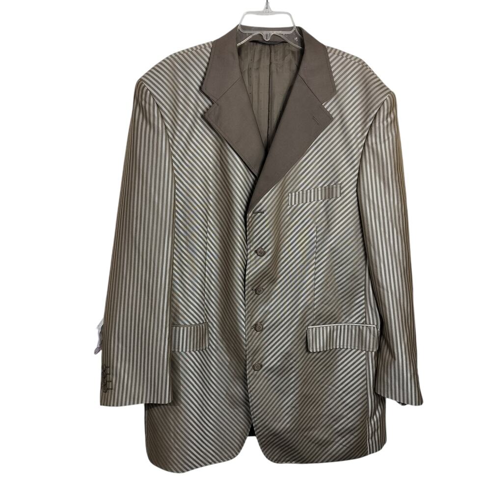 M1017)Pallini Italiana Collezione Men's Tan Gold Stripe Blazer Suit Size  46L